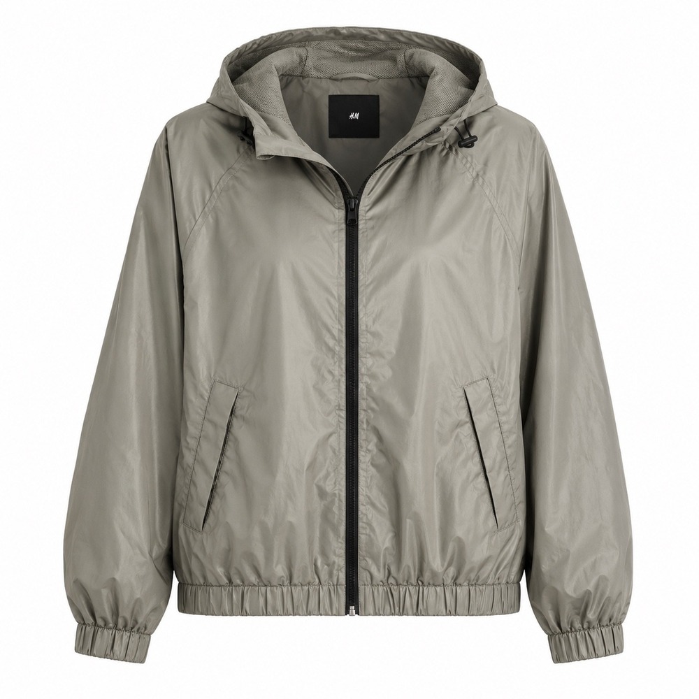 H&M Windbreaker Hooded Mesh Lined Polyester Small Sage Green Gray Gorpcore